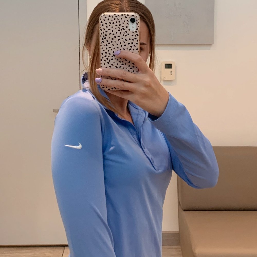 Nike Baby Blue Long sleeved Dri-Fit Golf Polo